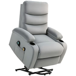 Fauteuil releveur inclinable massant et chauffant - HOMCOM - tissu aspect velours - porte-gobelets pochette latérale - gris