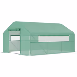 Explorez le jardinage avec la serre polytunnel Outsunny. Porte enroulable, fenêtres en maille, aération optimale et espace gé ...