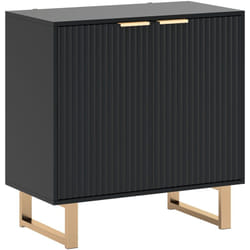 Buffet design contemporain 2 portes effet cannelé étagère piètement poignées métal doré mdf noir