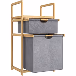 Optimisez l'organisation du linge avec le panier HOMCOM : deux compartiments en lin pour 48L de capacité, une étagère à latte ...
