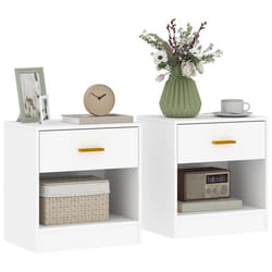 Lot de 2 tables de chevet - HOMCOM - 2 tiroirs et étagères ouvertes - panneau de particules - 39 x 28 x 41 cm - blanc