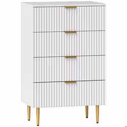 Commode 4 tiroirs - HOMCOM - moderne - poignées et pieds dorés - pour chambre à coucher et salon - dim. 60 x 40 x 96 cm - bla ...