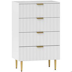Commode 4 tiroirs - HOMCOM - moderne - poignées et pieds dorés - pour chambre à coucher et salon - dim. 60 x 40 x 96 cm - blanc