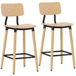 Lot de 2 tabourets de bar - HOMCOM - dossier hauteur réglable et repose-pieds - structure en acier - hauteur 94 cm - bois naturel