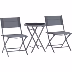 Explorez le petit salon de jardin extérieur de Outsunny : deux chaises et une table en acier et maille aérée, avec un plateau ...