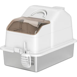 Maison de toilette bac à litière chat - 60 x 40 x 28 cm - pelle, poignée - acier inox plastique gris clair