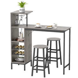 Ensemble table de bar avec tabourets - HOMCOM - avec étagères de rangement casiers à vin porte-verres - effet bois naturel