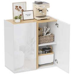 Buffet - HOMCOM - haute brillance - 2 portes à fermeture amortie et étagère réglable - panneau de particules - blanc