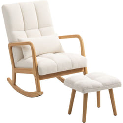 Fauteuil à bascule tissu laine bouclée matelasée avec repose-pieds style nordique