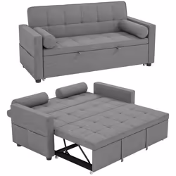 Canapé convertible 2 places - HOMCOM - 3 en 1 - lit gigogne double et dossier réglable - tissu aspect lin - 805x1375x84cm - g ...