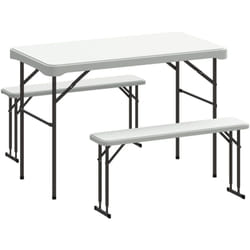 Outsunny - Ensemble table 2 bancs pliables avec poignées - usage pique-nique camping - métal époxy hdpe gris clair