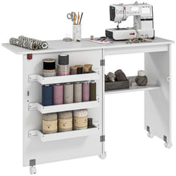 Table de couture pliante - HOMCOM - à abattant - bacs de rangement étagère ouverte et roulettes - dim. 117 x 40 x 775 cm - blanc