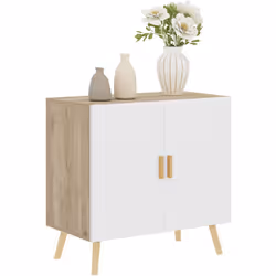 Optimisez votre salon ou chambre avec le buffet de cuisine HOMCOM moderne en blanc et bois. Étagères modulables, design surél ...