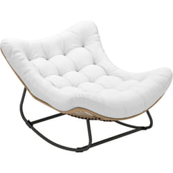 Fauteuil de jardin à bascule - fauteuil à oreilles - chaise à bascule - épais coussin capitonné crème
