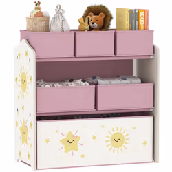 Meuble rangement enfant - AIYAPLAY - 3 niveaux - 6 boîtes en tissu amovibles - MDF - 63 x 30 x 66 cm - rose