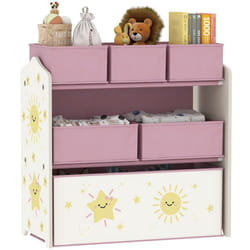 Meuble rangement enfant - AIYAPLAY - 3 niveaux - 6 boîtes en tissu amovibles - MDF - 63 x 30 x 66 cm - rose