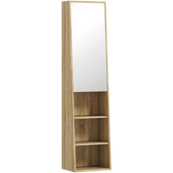 Homcom - Colonne salle de bain design forme trapézoïdale avec miroir h. 165 cm - porte, 3 étagères, 3 niches - effet bois clair
