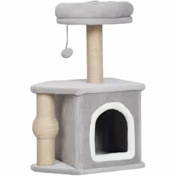 Découvrez l'arbre à chat PawHut : centre ludique avec lit moelleux, niche et balle de jeu en peluche. Fabriqué en panneau de ...