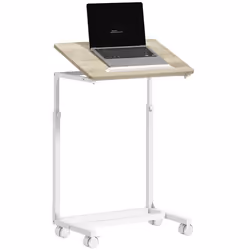 Table dappoint - HOMCOM - roulettes - en forme de C - réglable en hauteur - plateau inclinable - chêne et blanc