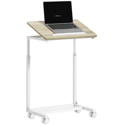 Table dappoint - HOMCOM - roulettes - en forme de C - réglable en hauteur - plateau inclinable - chêne et blanc