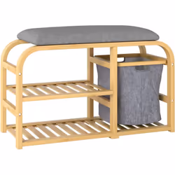 Le meuble à chaussure en bois HOMCOM en bambou avec coussin sublime l'entrée. Style chic, il comprend une assise en tissu eff ...
