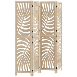 Paravent interieur - HOMCOM - en bois - 4 panneaux 160 x 170 cm - pliable et portable motif de feuille design amovible - naturel