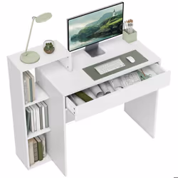 Bureau avec rangement - HOMCOM - 3 étagères de rangement et tiroir - panneau de particules - 100 x 40 x 90 cm - blanc