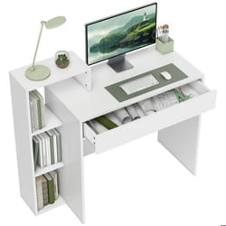 Bureau avec rangement - HOMCOM - 3 étagères de rangement et tiroir - panneau de particules - 100 x 40 x 90 cm - blanc