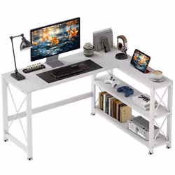 Bureau dangle - HOMCOM - modulable réversible - étagère de rangement - cadre en métal - 135x110x75cm - blanc