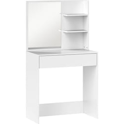Homcom - Coiffeuse miroir style contemporain - 2 étagères latérales, grand tiroir - blanc