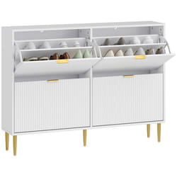 Meuble à chaussures - HOMCOM - 20 paires - 4 tiroirs rabattables portes cannelées étagères réglables - MDF - 105x24x915cm -