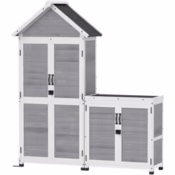 Explorez l'abri de jardin Outsunny avec cabinet ajouté, idéal pour utilisation conjointe ou séparée. Optimisez l'espace avec  ...