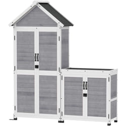 Outsunny - Ensemble armoire de jardin avec coffre extérieur assorti - 2 + 2 portes - 3 + 1 étagères - toit bitumé noir bois gris blanc