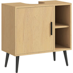 Homcom - Meuble sous vasque style nordique dim. 60 x 30 x 59,5 cm - porte, 2 niches - piètement métal noir effet bois clair