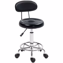 Tabouret à roulettes - HOMCOM - hauteur réglable dossier et repose-pieds pivotant 360° - cadre en acier - 32x40x70-86cm - noi ...