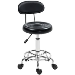 Tabouret à roulettes - HOMCOM - hauteur réglable dossier et repose-pieds pivotant 360° - cadre en acier - 32x40x70-86cm - noir