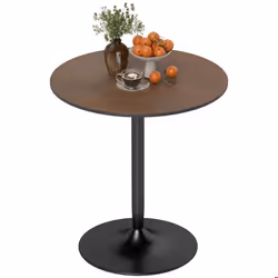 Table à manger - HOMCOM - pour 2 personnes - plateau en placage de bois massif et piétement en acier - MDF - Ø 70 x 75 cm - m ...