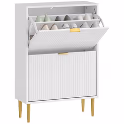 Meuble à chaussures - HOMCOM - 12 paires - 2 tiroirs rabattables portes cannelées étagères réglables - MDF - 60x24x915ccm -