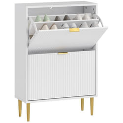 Meuble à chaussures - HOMCOM - 12 paires - 2 tiroirs rabattables portes cannelées étagères réglables - MDF - 60x24x915ccm -