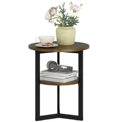 Table dappoint ronde - HOMCOM - industriel - étagères de rangement et cadre en acier - Ø 40 x 48 cm - marron