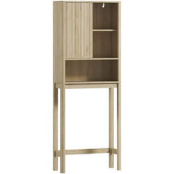 Homcom - Meuble wc dessus de toilette style bohème - porte coulissante, étagère, niche - effet bois clair