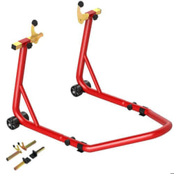 Bloque roue de moto pour pneu arrière - HOMCOM - capacité 544 kg - avec fourches réglables en U et L - en acier - rouge