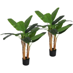 Homcom - Lot de 2 plantes artificielles bananiers H.120 cm - grand réalisme - 15 feuilles - mousse effet lichen pots inclus