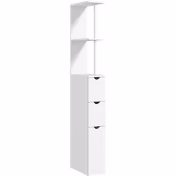 Élancé et chic, ce meuble de salle de bain pour rangement HOMCOM optimise l'espace avec deux étagères, un placard et deux tir ...