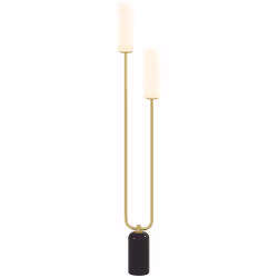Lampadaire sur pied de salon - HOMCOM - 2 abat-jours en verre base en marbre et interrupteur à pied - en métal - 150H cm - bl ...