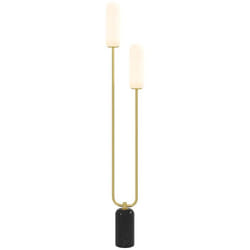 Lampadaire sur pied de salon - HOMCOM - 2 abat-jours en verre base en marbre et interrupteur à pied - en métal - 150H cm - blanc