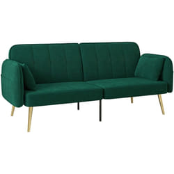 Homcom - Canapé convertible 2 places style Art déco 2 coussins inclus piètement effilé métal doré velours vert emeraude