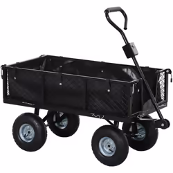 Explorez avec le chariot de jardin Outsunny : cadre en acier, capacité 114L, charge max 300kg. Pneus caoutchouc 25cm pour tou ...