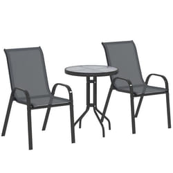 Salon de jardin extérieur - Outsunny - 3 pièces - 2 fauteuils empilables et table basse avec dessus en verre trempé - gris foncé