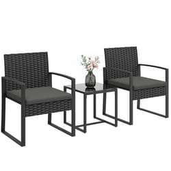 Salon de jardin extérieur - Outsunny - 2 personnes - table de jardin et 2 chaises - plateau en verre trempé - résine tressée - noir